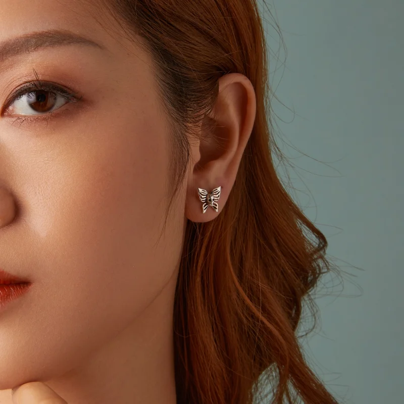 (imagem para) Brincos Estilo PANDORA Caveira e Borboleta - SCE1798 - Visualizar 9