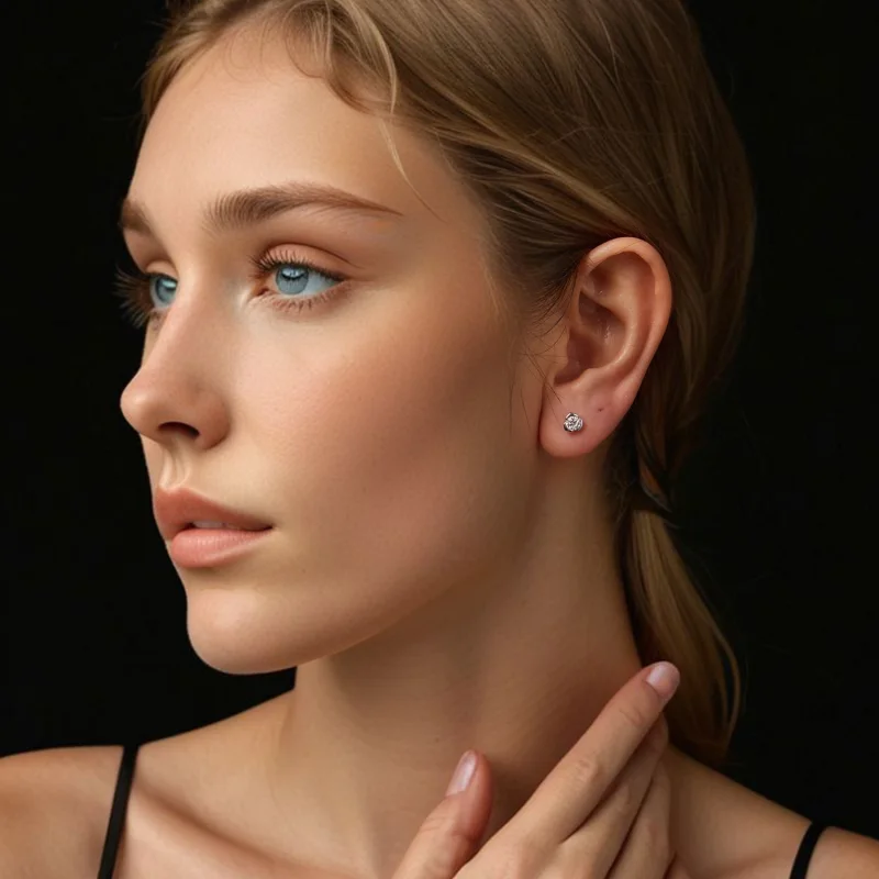 (imagem para) Brincos Rosa de Moissanita Estilo PANDORA (com um certificado) - MSE071 - Visualizar 7