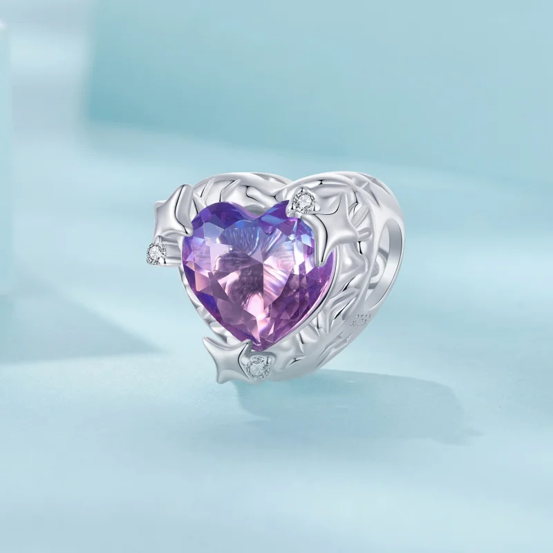 (imagem para) Charm Estilo PANDORA Coração Gradiente Roxo Rosa - SCC2824 - Visualizar 2