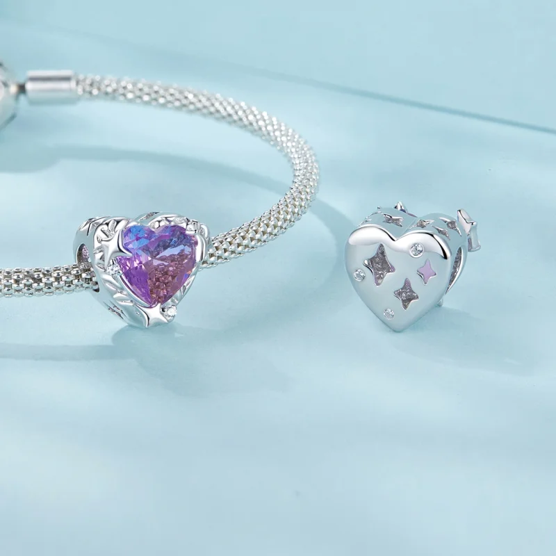 (imagem para) Charm Estilo PANDORA Coração Gradiente Roxo Rosa - SCC2824 - Visualizar 4