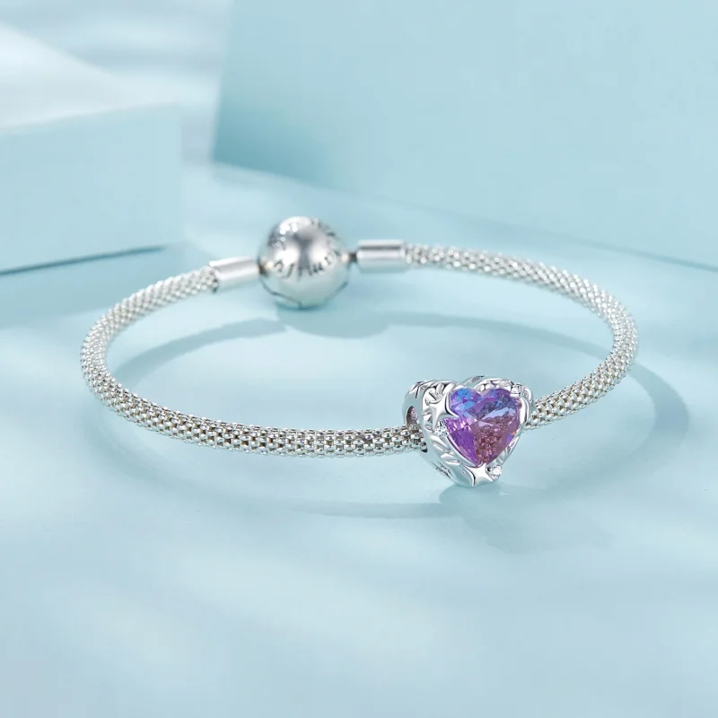 (imagem para) Charm Estilo PANDORA Coração Gradiente Roxo Rosa - SCC2824 - Visualizar 5