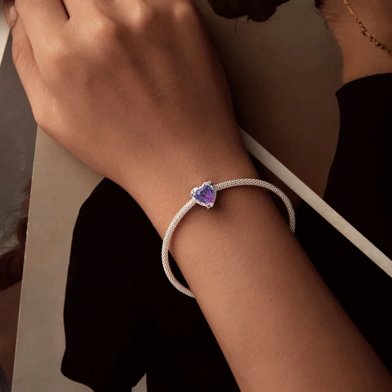 (imagem para) Charm Estilo PANDORA Coração Gradiente Roxo Rosa - SCC2824 - Visualizar 6