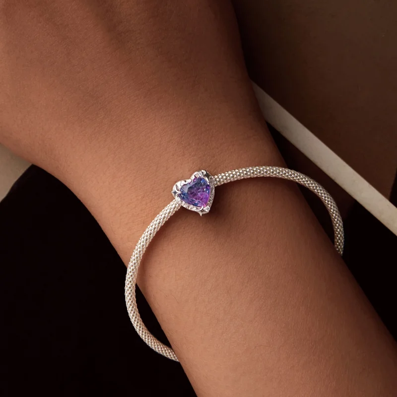 (imagem para) Charm Estilo PANDORA Coração Gradiente Roxo Rosa - SCC2824 - Visualizar 7