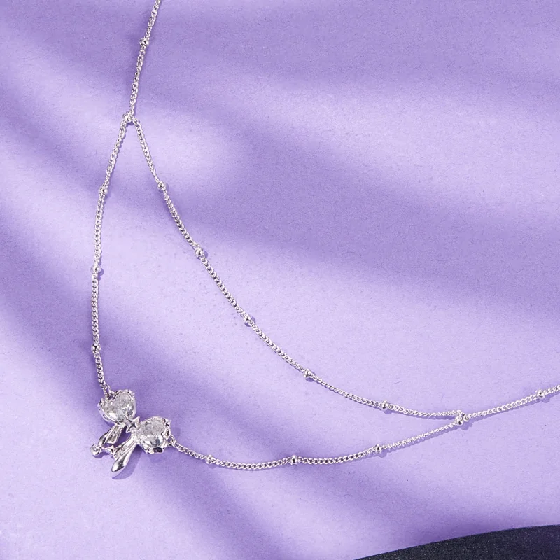 (imagem para) Colar de Estilo PANDORA com Laço Brilhante e Corrente - BSN398 - Visualizar 3