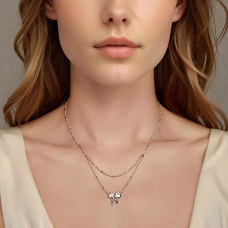 (imagem para) Colar de Estilo PANDORA com Laço Brilhante e Corrente - BSN398 - Visualizar 5