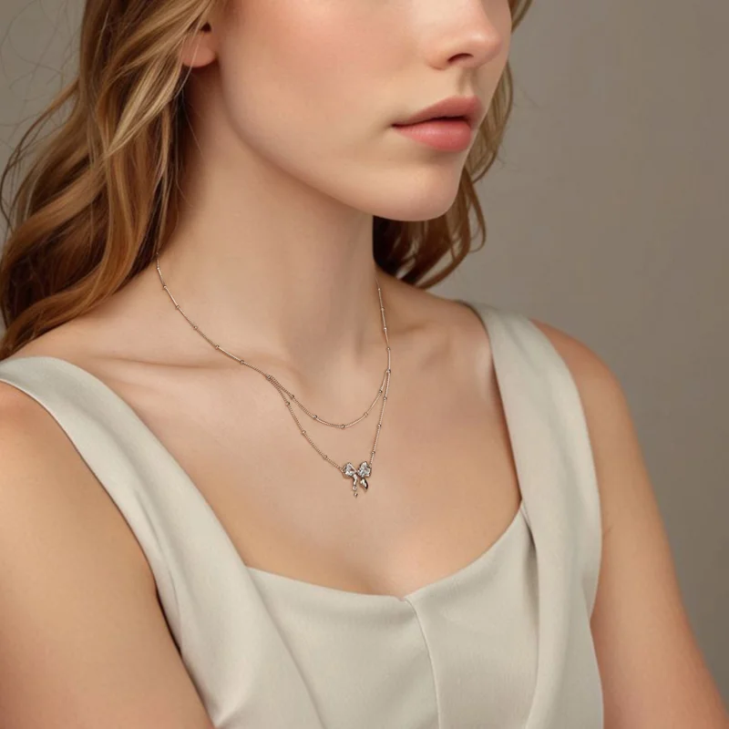 (imagem para) Colar de Estilo PANDORA com Laço Brilhante e Corrente - BSN398 - Visualizar 6