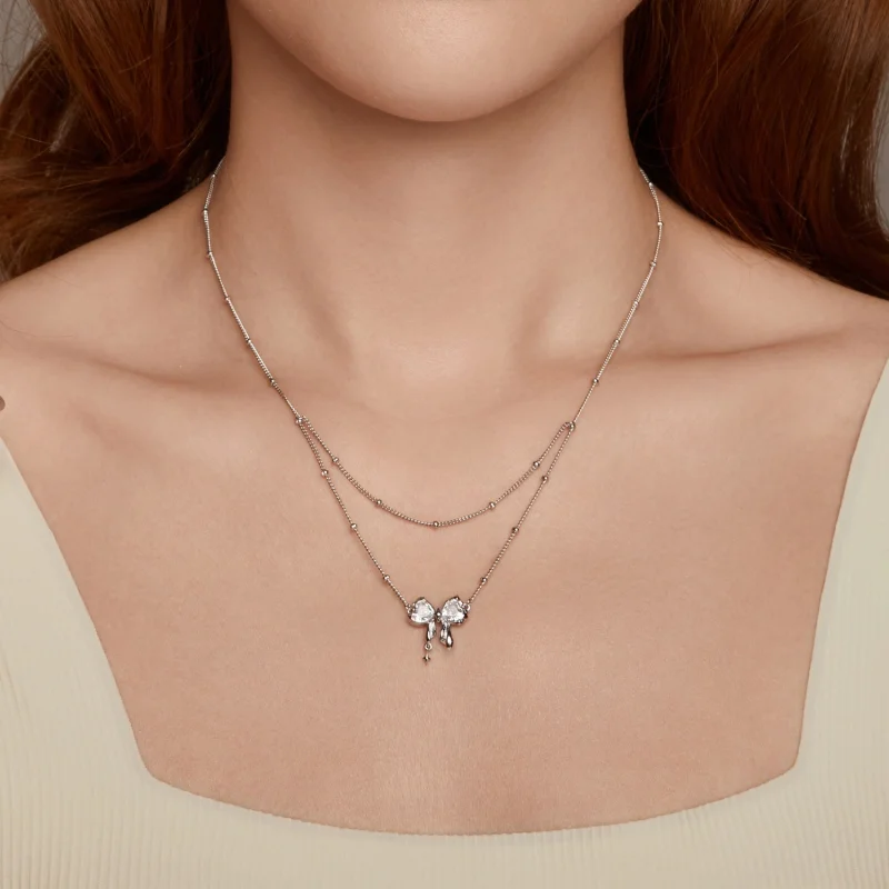 (imagem para) Colar de Estilo PANDORA com Laço Brilhante e Corrente - BSN398 - Visualizar 7