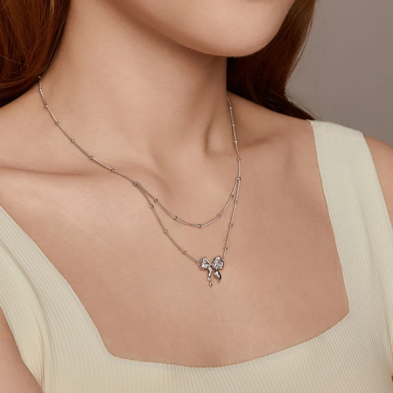 (imagem para) Colar de Estilo PANDORA com Laço Brilhante e Corrente - BSN398 - Visualizar 8
