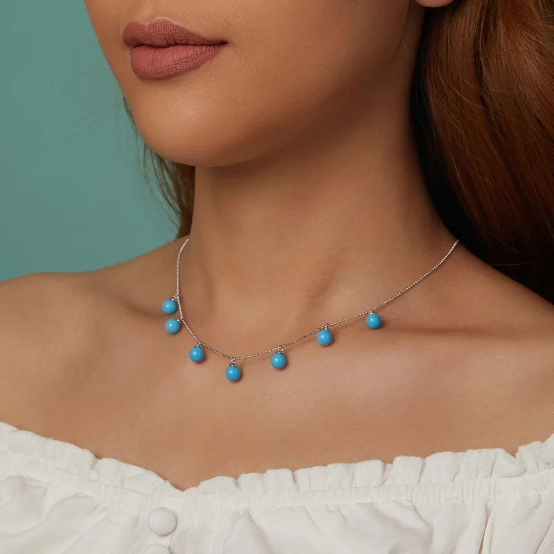 (imagem para) Colar PANDORA Style Blue turquoise clavícula - BSN405 - Visualizar 3