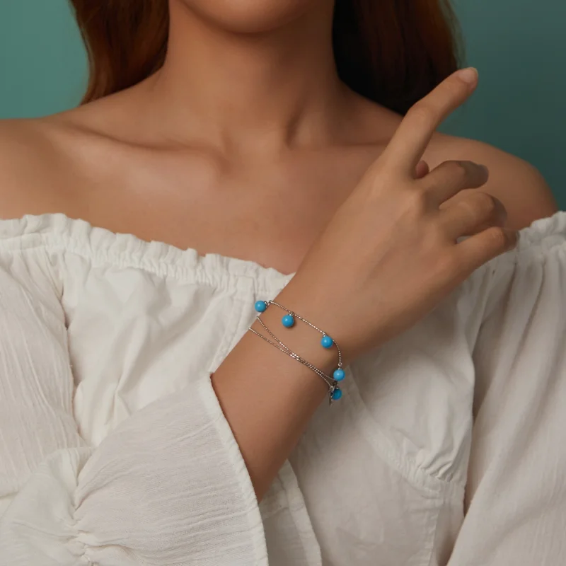 (imagem para) Colar PANDORA Style Blue turquoise clavícula - BSN405 - Visualizar 4