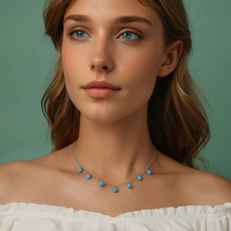 (imagem para) Colar PANDORA Style Blue turquoise clavícula - BSN405 - Visualizar 9