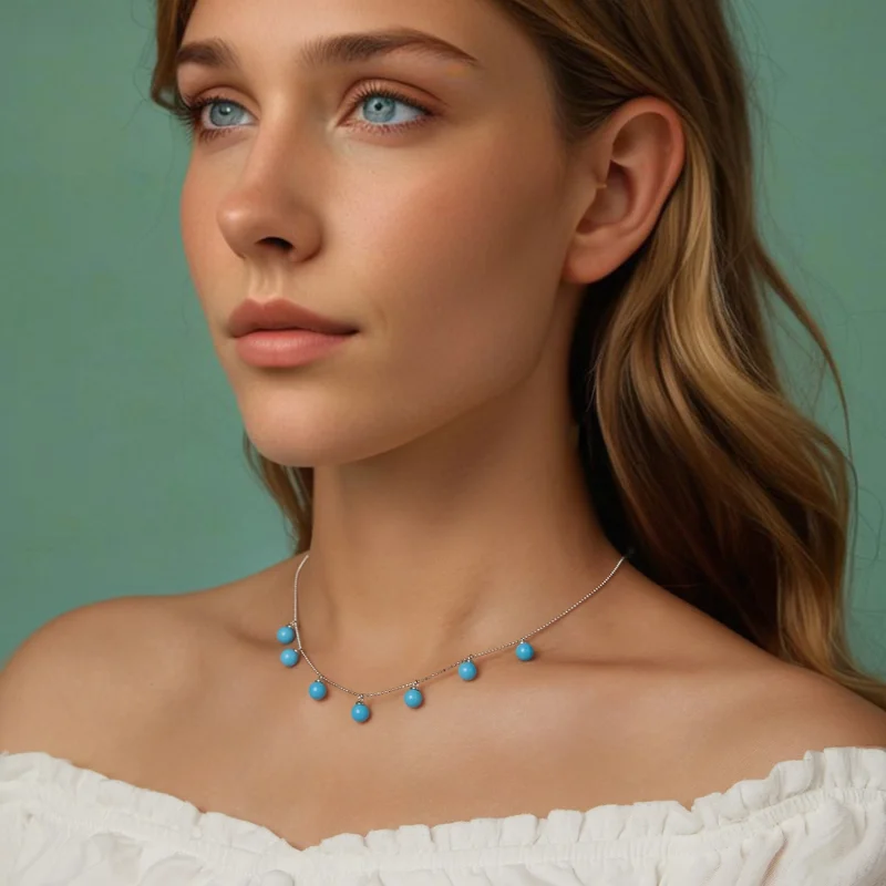 (imagem para) Colar PANDORA Style Blue turquoise clavícula - BSN405 - Visualizar 10