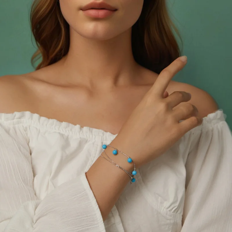 (imagem para) Colar PANDORA Style Blue turquoise clavícula - BSN405 - Visualizar 11