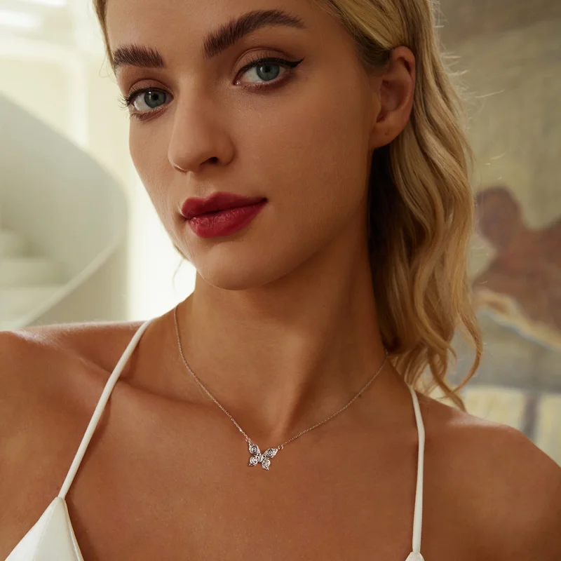 (imagem para) PANDORA Estilo Colar Borboleta Rosa - BSN396 - Visualizar 6