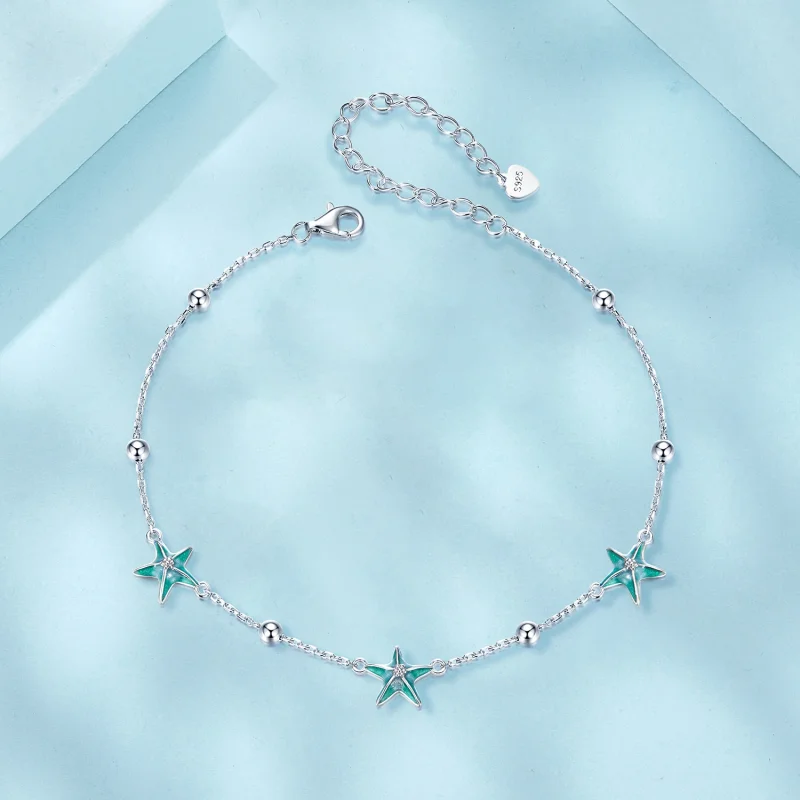 (imagem para) PANDORA Pulseira de Tornozelo Estrela-do-Mar Teal - SCT026 - Visualizar 3