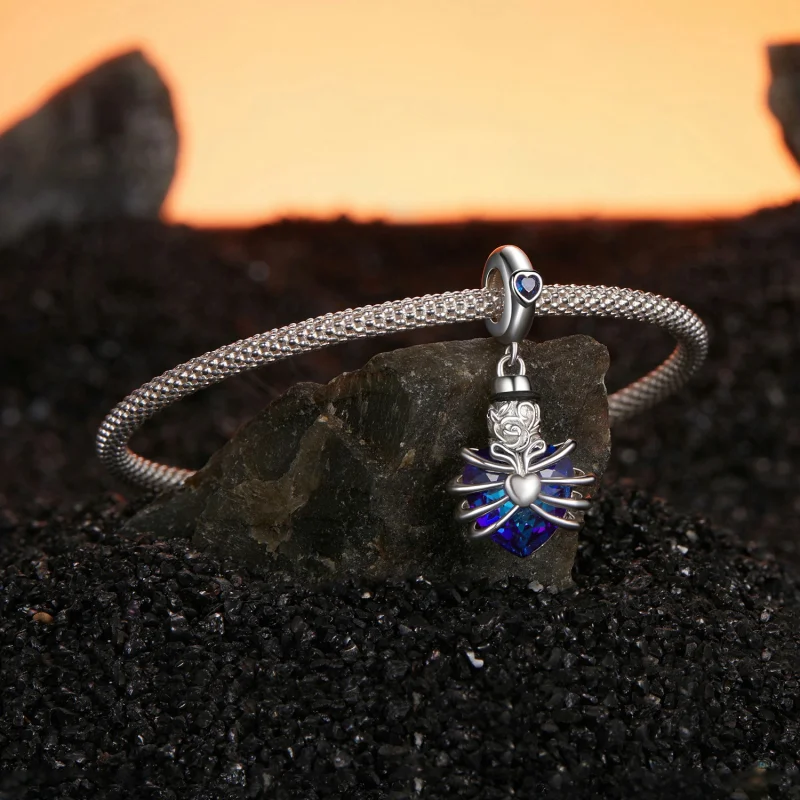 (imagem para) Pingente Coração Azul com Rosa Memorial Estilo PANDORA - BSC1058-BU - Visualizar 3