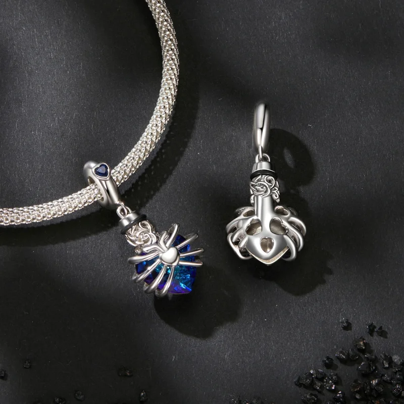 (imagem para) Pingente Coração Azul com Rosa Memorial Estilo PANDORA - BSC1058-BU - Visualizar 4