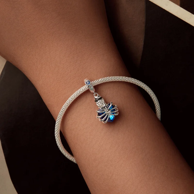 (imagem para) Pingente Coração Azul com Rosa Memorial Estilo PANDORA - BSC1058-BU - Visualizar 5