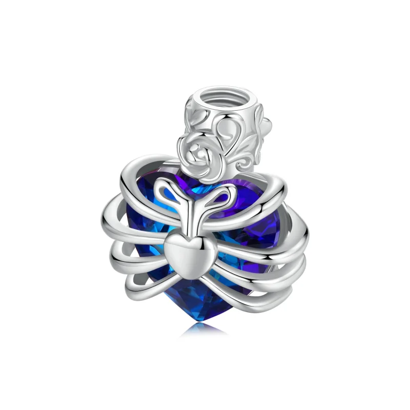 (imagem para) Pingente Coração Azul com Rosa Memorial Estilo PANDORA - BSC1058-BU - Visualizar 6