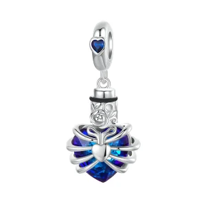 (imagem para) Pingente Coração Azul com Rosa Memorial Estilo PANDORA - BSC1058-BU