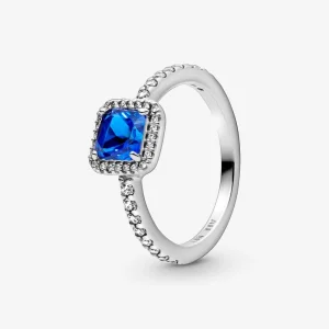 (imagem para) Anel Halo Pandora Blue Square Sparkle - 198863C02