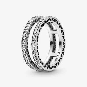 (imagem para) Anel Pandora Duplo Brilho e Corações - 196236CZ