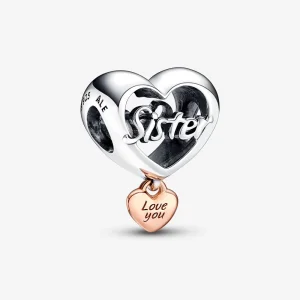 Charm Coração Irmã Pandora Love You - 782244C00 (imagem para) Charm Coração Irmã Pandora Love You - 782244C00