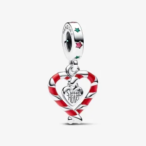 (imagem para) Charm Pandora Coração de Bengala Dupla Natal Pingente - 792822C01