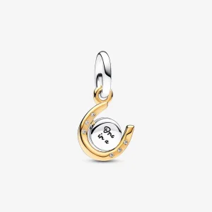 Charm Pingente de Ferradura com Disco Giratório Two-tone Pandora - 762713C01 (imagem para) Charm Pingente de Ferradura com Disco Giratório Two-tone Pandora - 762713C01