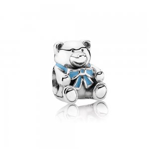 Charm berloques PANDORA De Prata Ursinho Laço Azul
