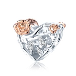 Charm Coração Com Rosas estilo Pandora - BSC280 Charm Coração Com Rosas estilo Pandora - BSC280