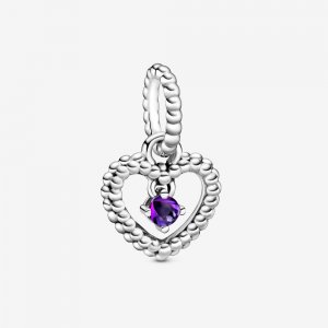 Charm Pendente Coração Esferas Roxo - Mês De Fevereiro - 798854C03