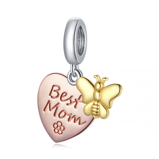 Charm Pendente Dois tons Melhor mãe estilo Pandora - SCC1792  Clique na imagem para fechar