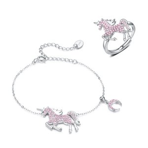 Conjunto de joias Dois tons Unicórnio fofo estilo Pandora - SET009 Conjunto de joias Dois tons Unicórnio fofo estilo Pandora - SET009