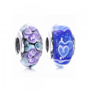 Charm Pandora de prata Murano de vidro de flor Charm Pandora de prata Murano de vidro de flor