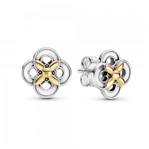 Brincos Flower, Prata e Ouro 14k Pandora - 299349C00