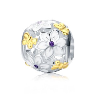 Charm Dois tons Flores e borboletas estilo Pandora - SCC546