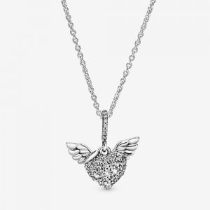 Colar Pavé Coração e Asas de Anjo Pandora - 398505C01-45 Colar Pavé Coração e Asas de Anjo Pandora - 398505C01-45