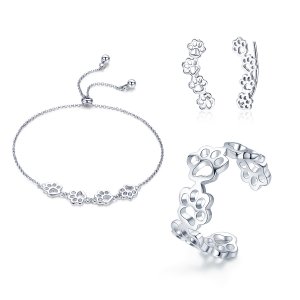 Conjunto de joias Dois tons Trilha da Pata estilo Pandora - SET011