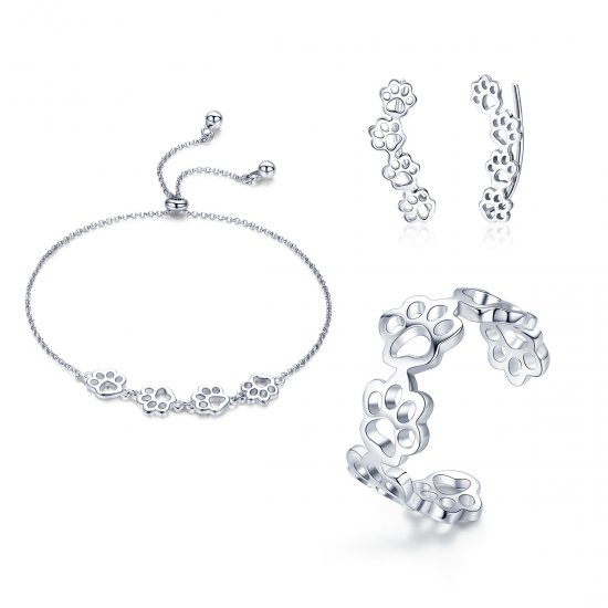 Conjunto de joias Dois tons Trilha da Pata estilo Pandora - SET011  Clique na imagem para fechar