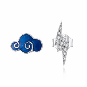 Brincos Petit Nuvens e relâmpagos estilo Pandora - BSE429 Brincos Petit Nuvens e relâmpagos estilo Pandora - BSE429