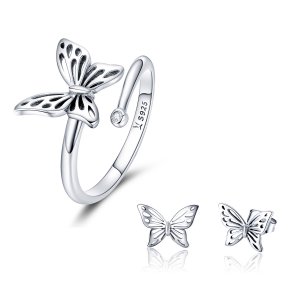 Conjunto de joias Dois tons Sonho de borboletas estilo Pandora - SET003 Conjunto de joias Dois tons Sonho de borboletas estilo Pandora - SET003