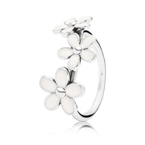 Daisies Anel PANDORA de Prata with white enamel - 190900EN12