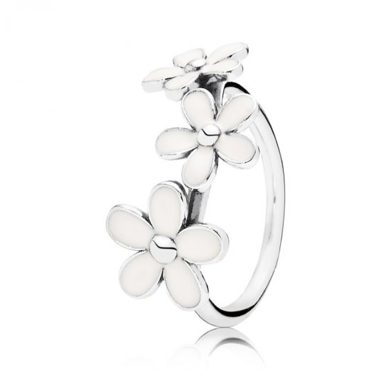 Daisies Anel PANDORA de Prata with white enamel - 190900EN12  Clique na imagem para fechar