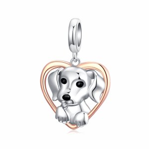 Charm Pendente Dois tons Filhote de labrador estilo Pandora - SCC1611 Charm Pendente Dois tons Filhote de labrador estilo Pandora - SCC1611