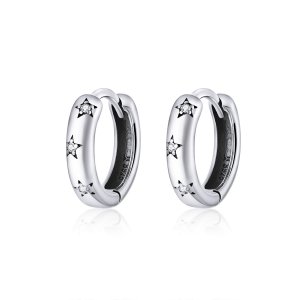 Brinco Argolas Estrelas Antialérgicas estilo Pandora - SCE873 Brinco Argolas Estrelas Antialérgicas estilo Pandora - SCE873