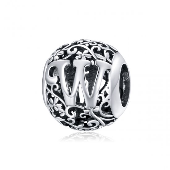 Charm Flores com orifícios, letra W estilo Pandora - SCC1444-W  Clique na imagem para fechar