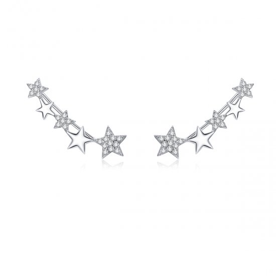 Brincos Petit Ear Crawler Stars estilo Pandora - BSE351  Clique na imagem para fechar