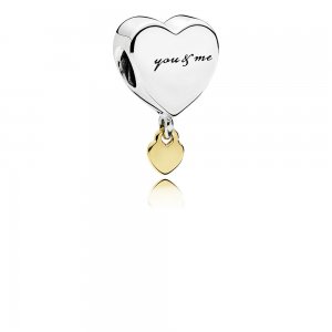 You & Me Heart Silver Charm berloques PANDORA With 14k