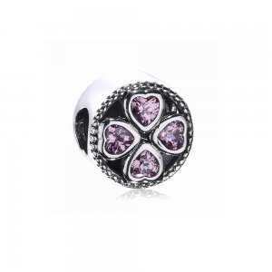 Charm berloques Pandora de prata Trevo de Corações Charm berloques Pandora de prata Trevo de Corações